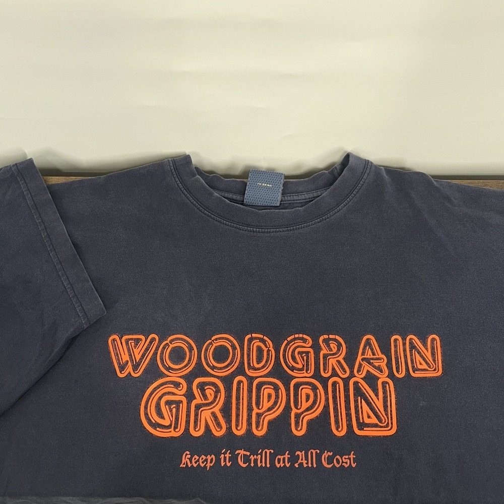 Vintage Exsto Woodgrain Grippin T Shirt Mens XL Baggy Y2K Skater Grunge Hip Hop